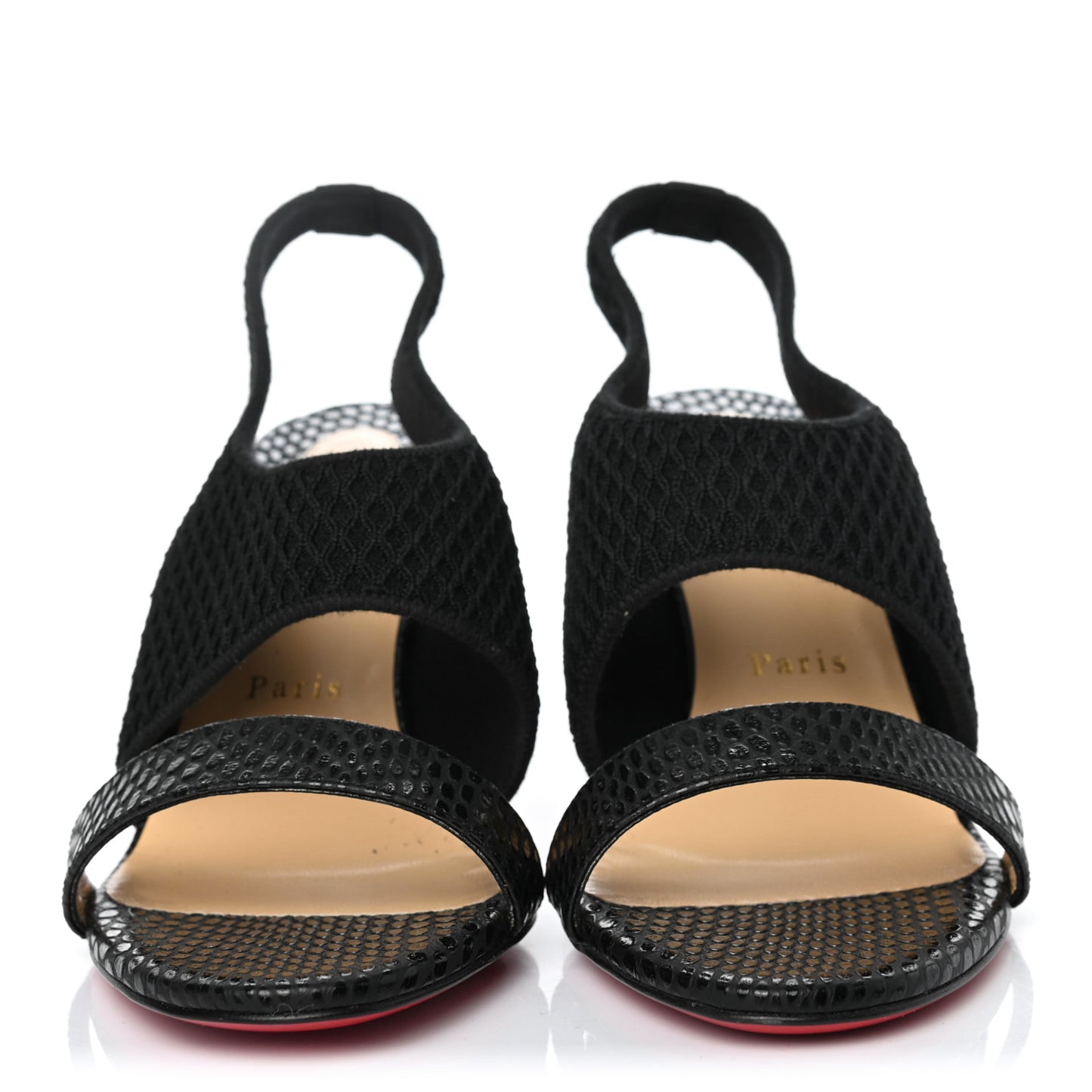 Calfskin Mesh Snakeskin Embossed Georgette 85 Sandals 39 Black