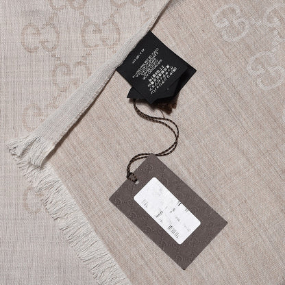 Gucci Wool Silk GG Monogram GGNat Scarf Sand 5 of 5