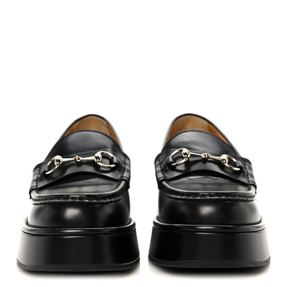 Gucci Kama Calfskin Horsebit Womens Wedge Platform Loafers 38.5 Black 3 of 9