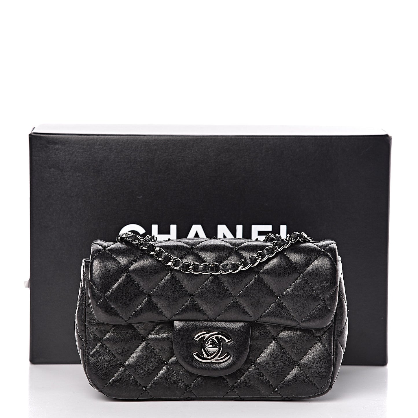 Lambskin Beaded Quilted Extra Mini Square Flap Black