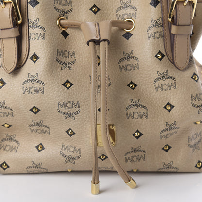 MCM Visetos Studded Drawstring Bucket Bag Beige 13 of 14