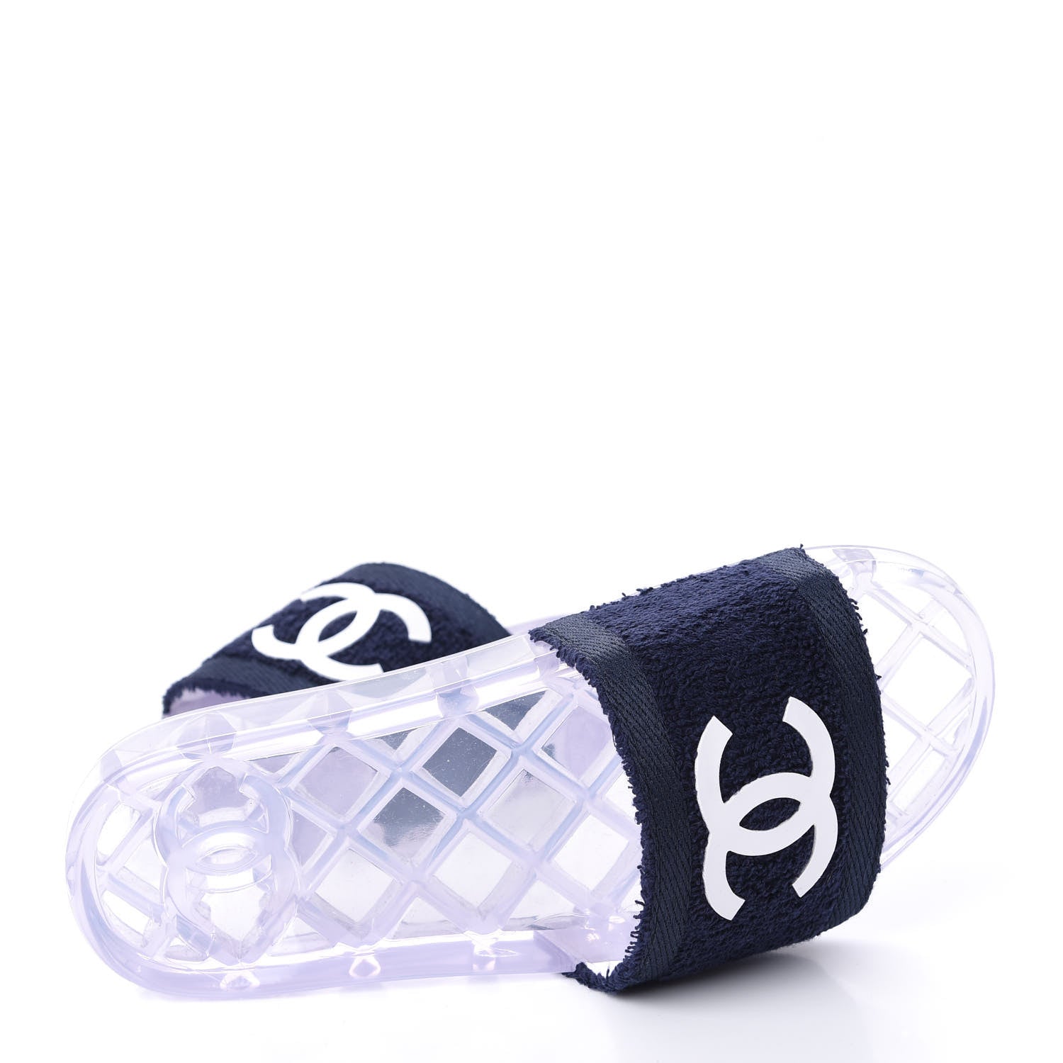 Chanel PVC Transparent Fabric CC Flat Slide Sandals 37 Navy 9 of 11