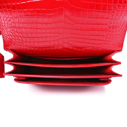 Saint Laurent Calfskin Crocodile Embossed Medium Monogram Sunset Rouge Eros 5 of 12