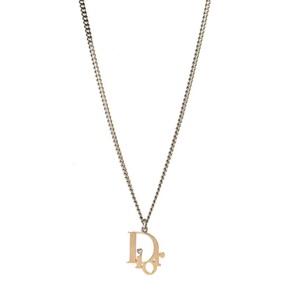 Christian Dior Oblique Pendant Necklace Silver Gold 1 of 6