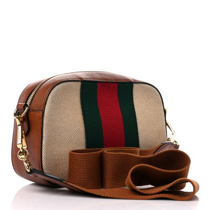 Gucci Vintage Canvas Web Shoulder Bag Sand Cuir 3 of 11