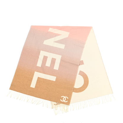 Chanel Cashmere Wool Ombre CC Fringe Stole Beige Pink White 2 of 3