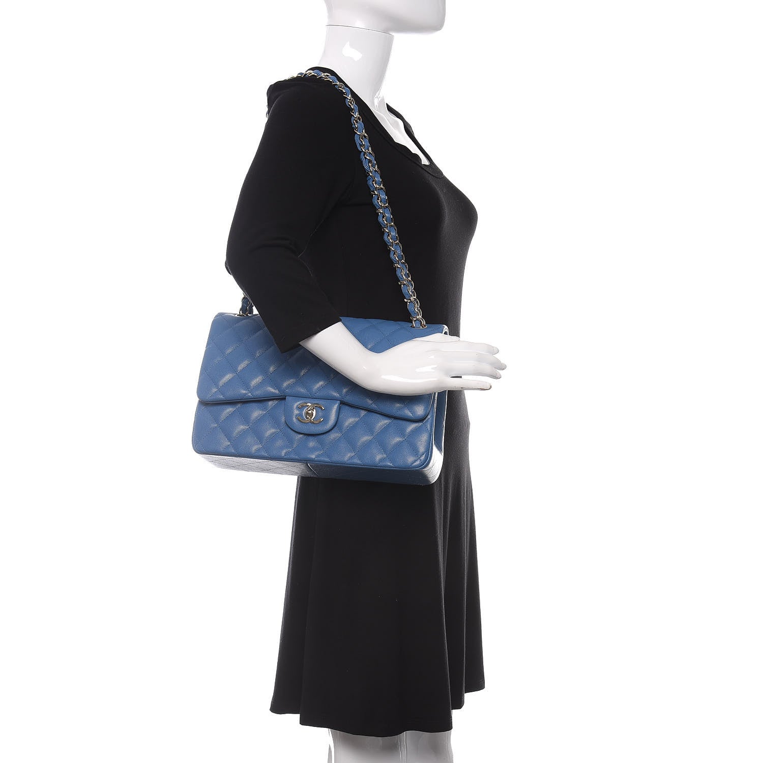 Chanel Caviar Quilted Jumbo Double Flap Blue 2 of 10