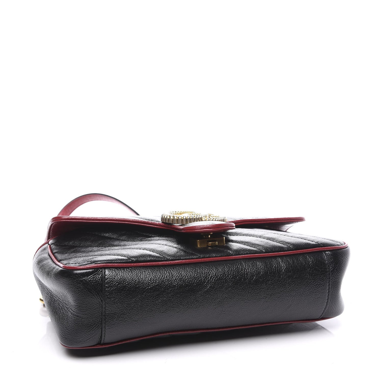 Vintage Effect Calfskin Matelasse Diagonal Small Torchon GG Marmont Shoulder Bag Black Romantic Cherry