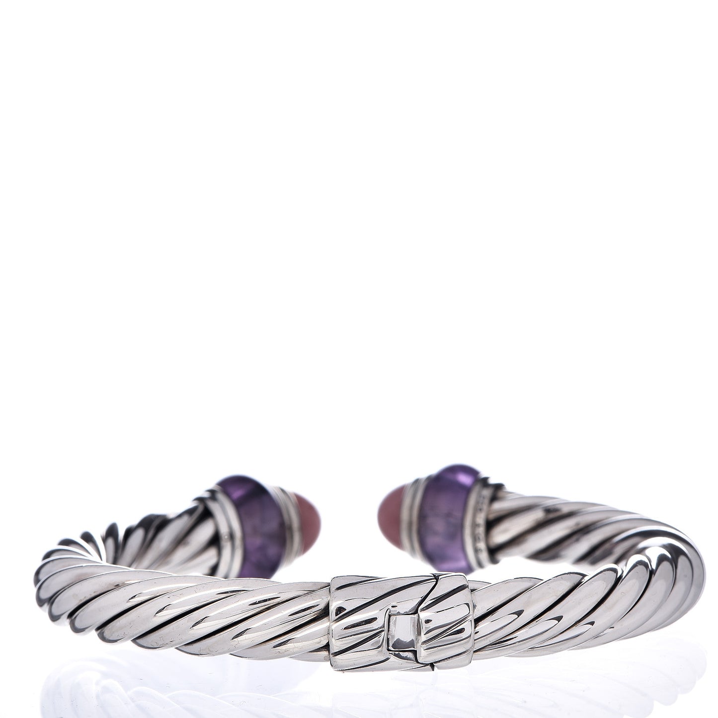 Sterling Silver Amethyst Rose Quartz 8mm Cable Classics Hinged Bracelet