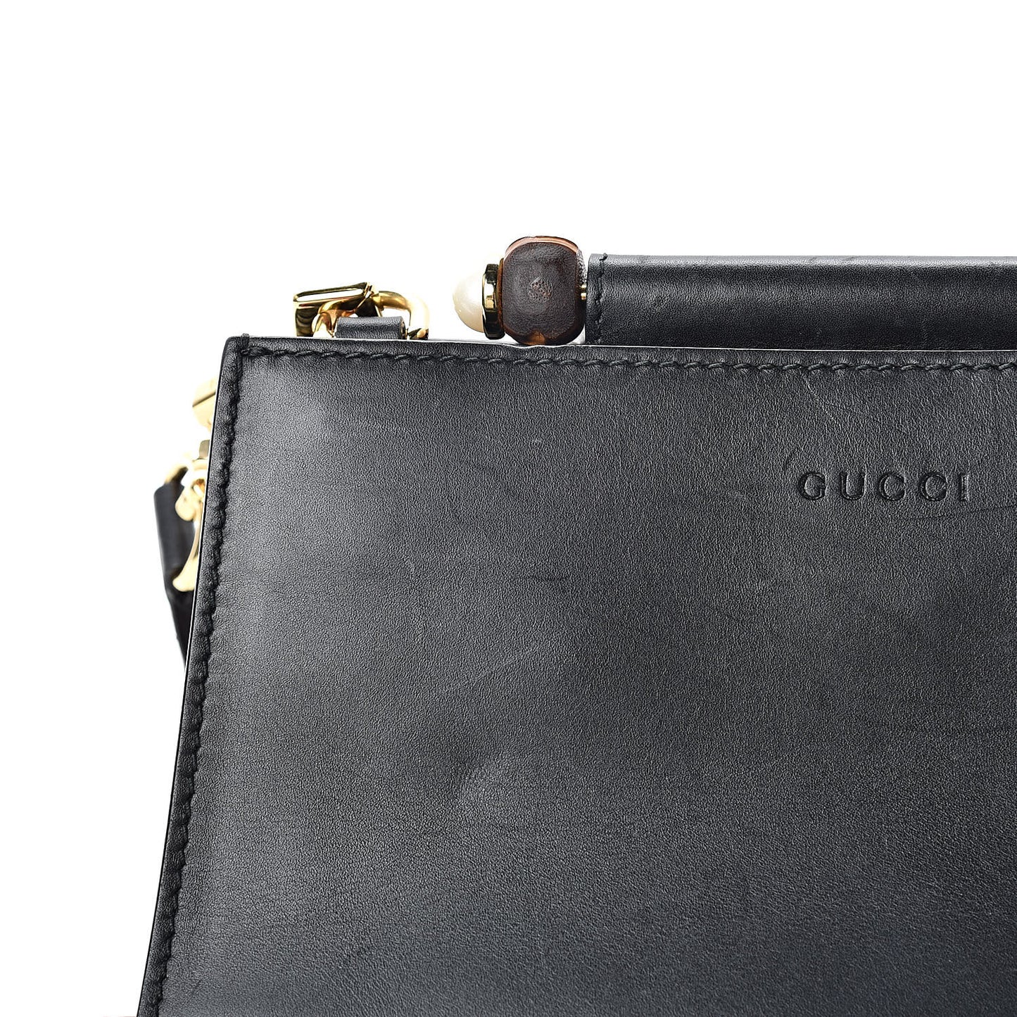 Nappa Bamboo Web Mini Nymphaea Top Handle Bag Black