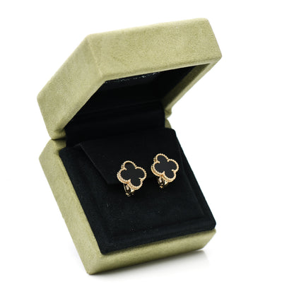Van Cleef & Arpels 18K Yellow Gold Black Onyx Vintage Alhambra Earrings 5 of 5