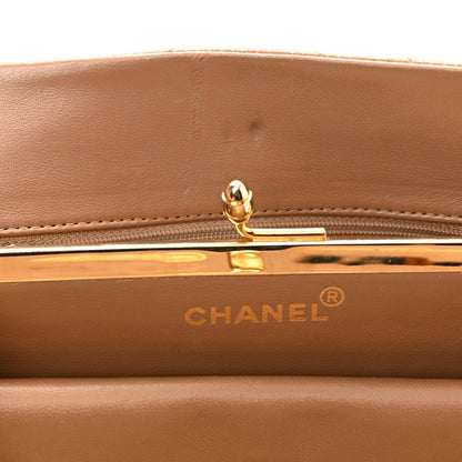 Chanel Lambskin Chevron Quilted Kiss Lock Shoulder Bag Beige 12 of 12