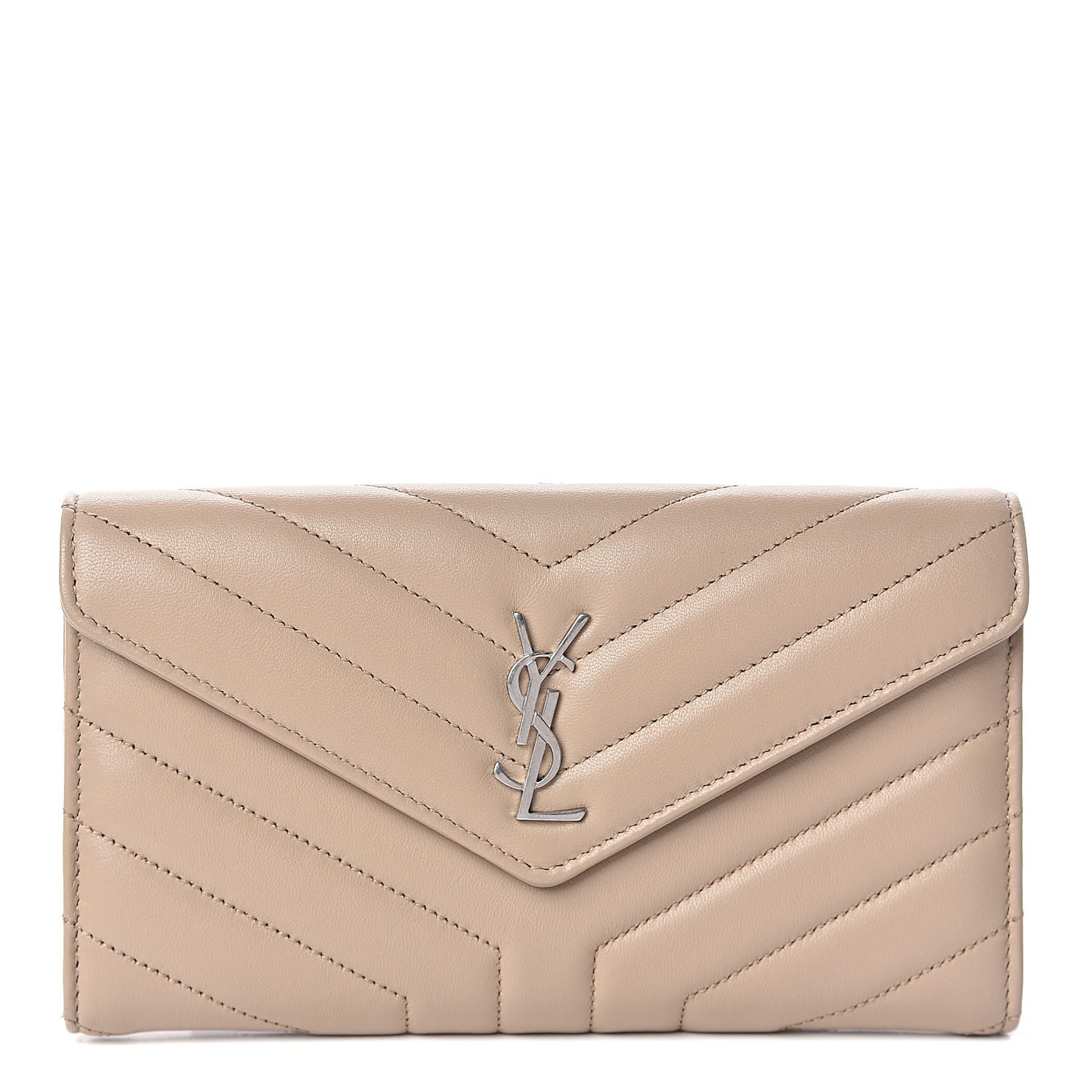 Lambskin Y Quilted Monogram Large Loulou Flap Wallet Nude Powder