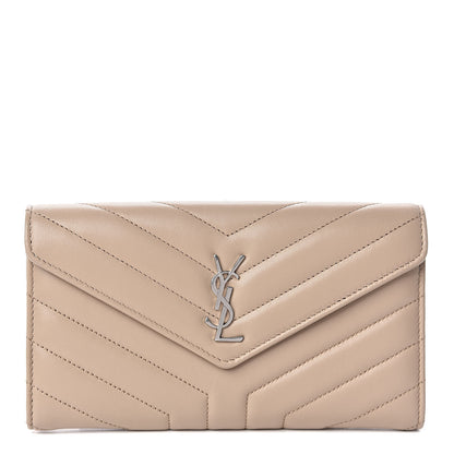 Saint Laurent Lambskin Y Quilted Monogram Large Loulou Flap Wallet Nude Powder 1 of 12