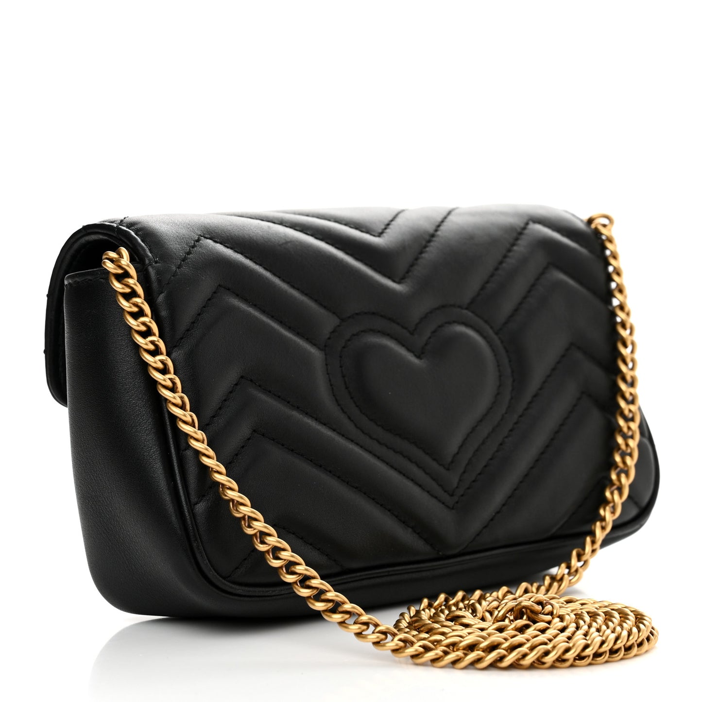 Calfskin Matelasse Super Mini GG Marmont Shoulder Bag Black