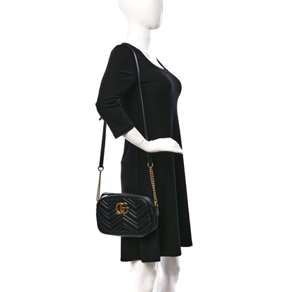 Gucci Calfskin Matelasse Small GG Marmont Chain Shoulder Bag Black 2 of 11