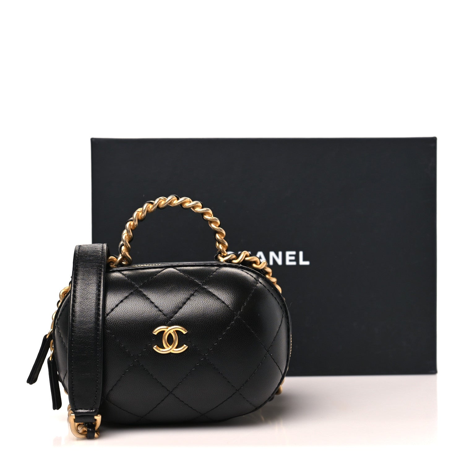 Chanel Lambskin Quilted CC Bubble Vanity Case With Chain Black 10 of 10