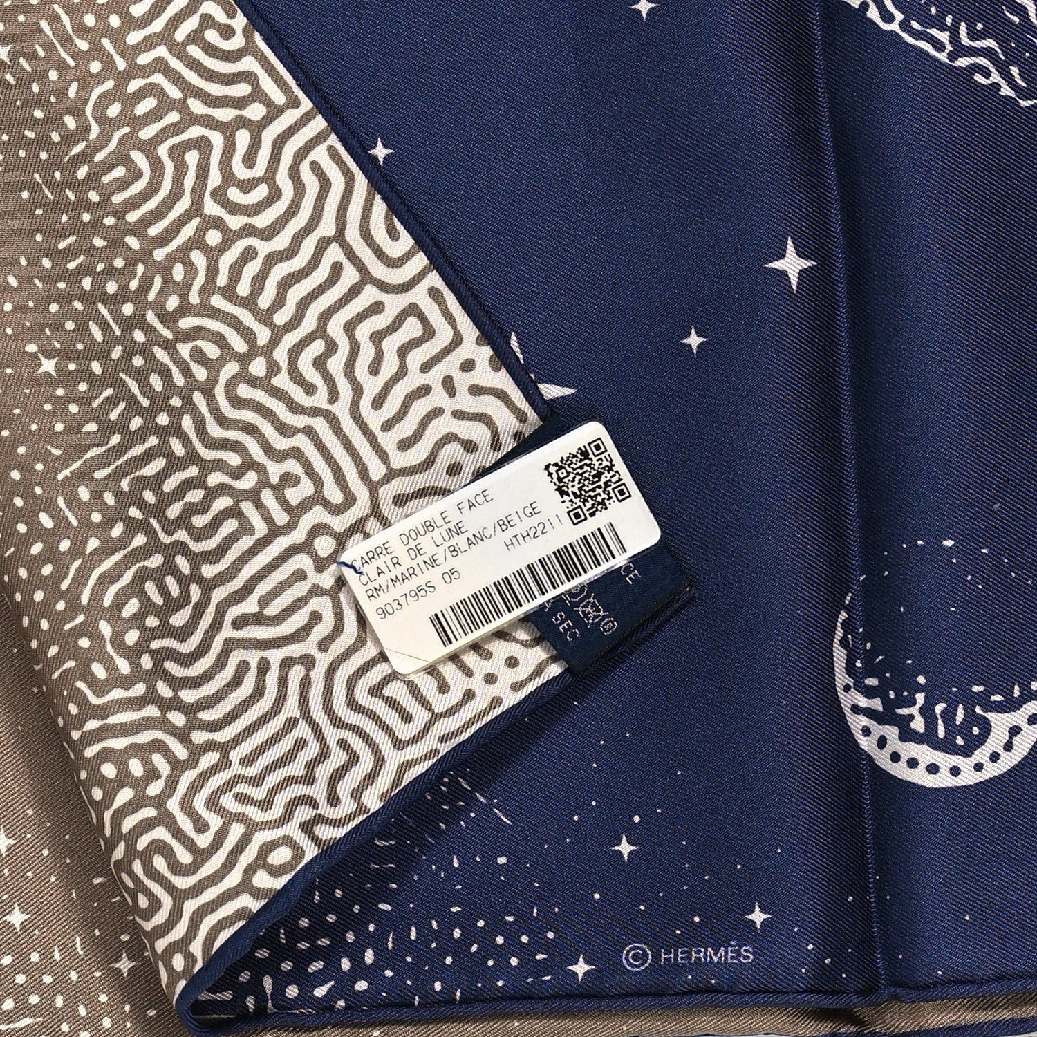 Hermes Silk Clair De Lune Double Face Scarf 90 Marine White Beige 4 of 5