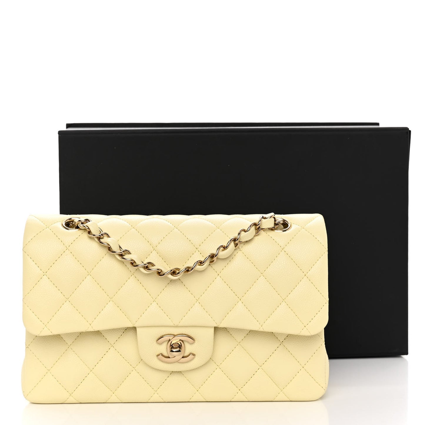 Caviar Quilted Small Double Flap Light Yellow