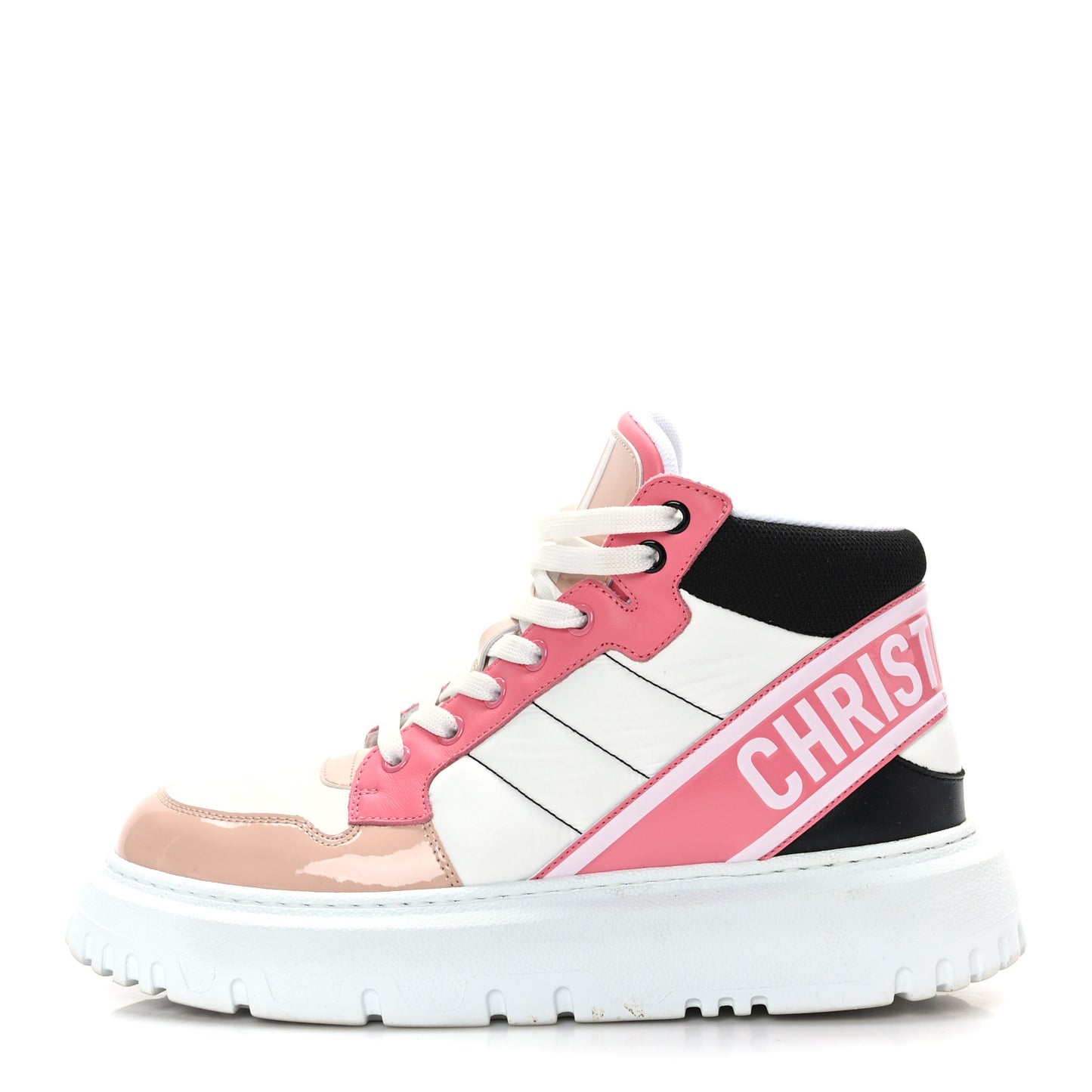 Nylon Calfskin Womens D-Player High Top Sneakers 38 Pink