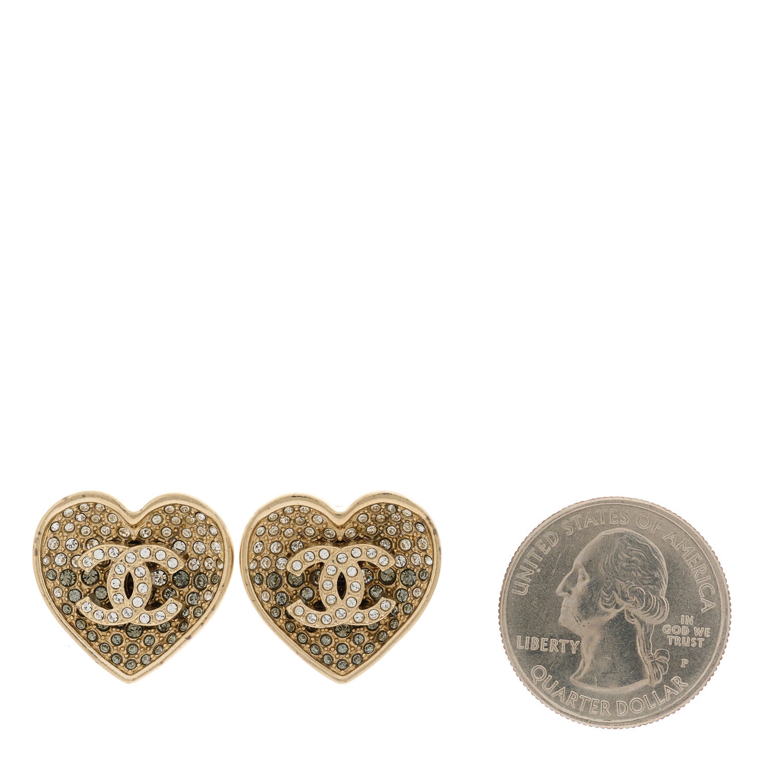 Chanel Crystal Metal CC Heart Earrings Gold 2 of 5