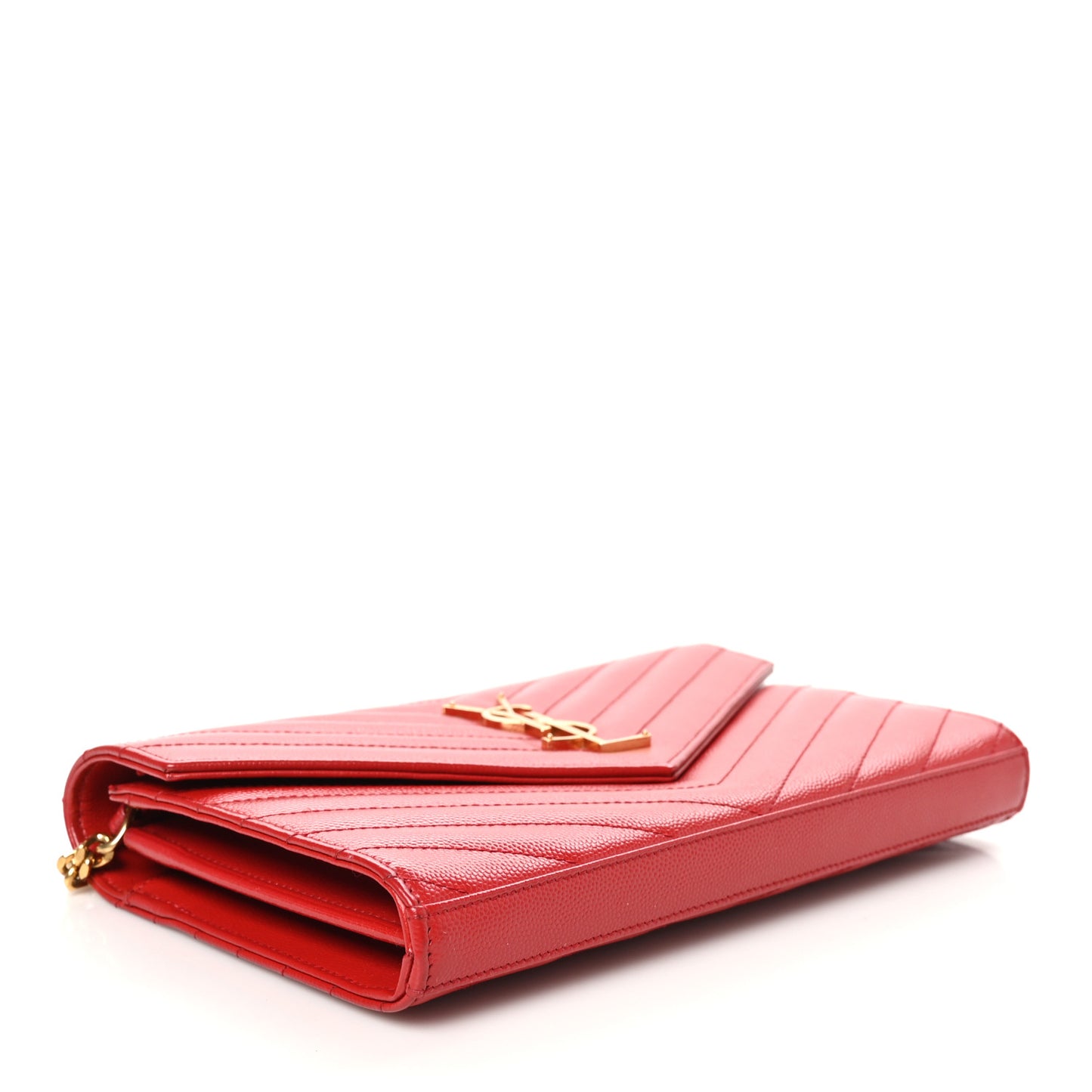 Grain De Poudre Matelasse Chevron Monogram Chain Wallet Red