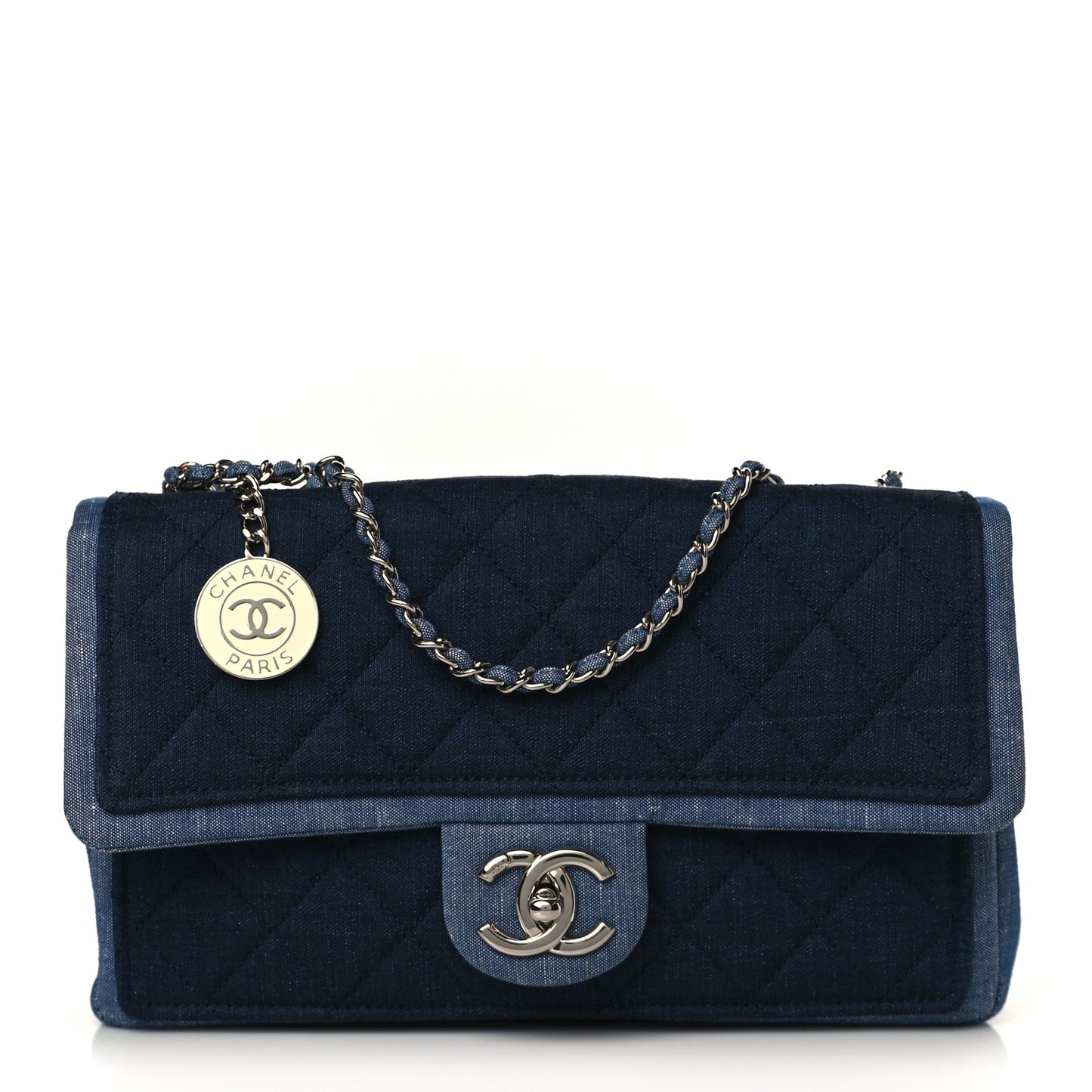 Denim Quilted Medium Graphic Flap Light Blue