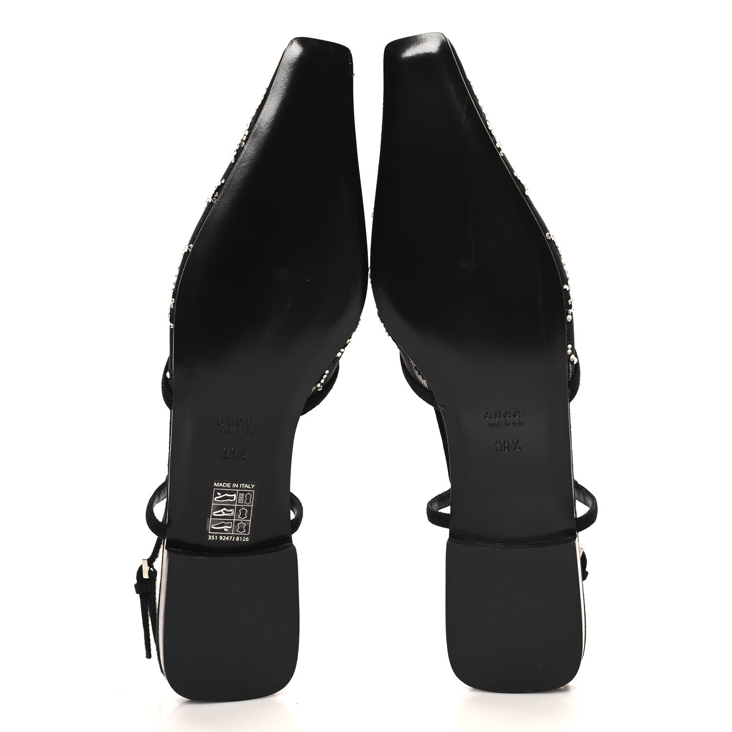 Gucci Tela Retino Kid Scamosciato Crystal GG Monogram Square Demi Ballet Flats 38.5 Black 6 of 9