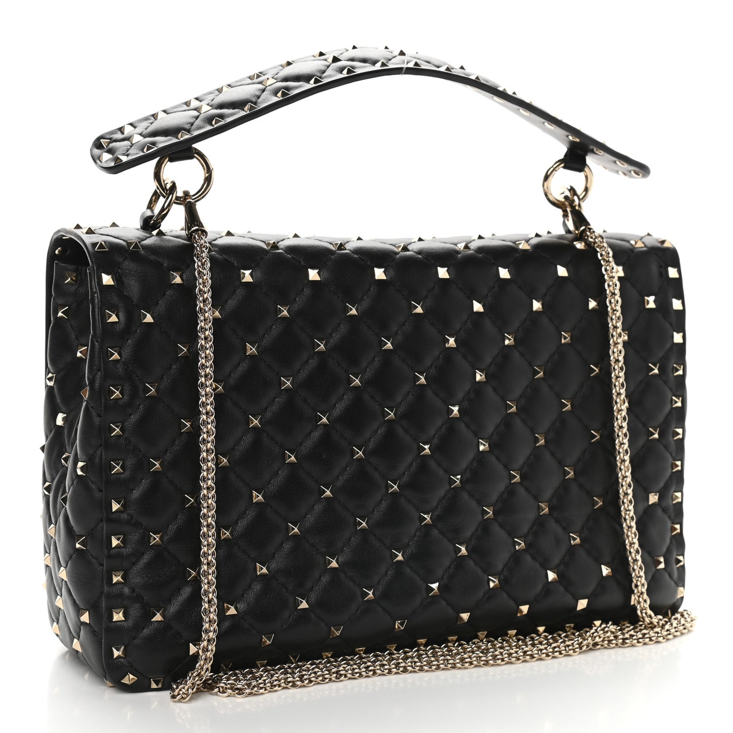 Lambskin Large Rockstud Spike Shoulder Bag Black