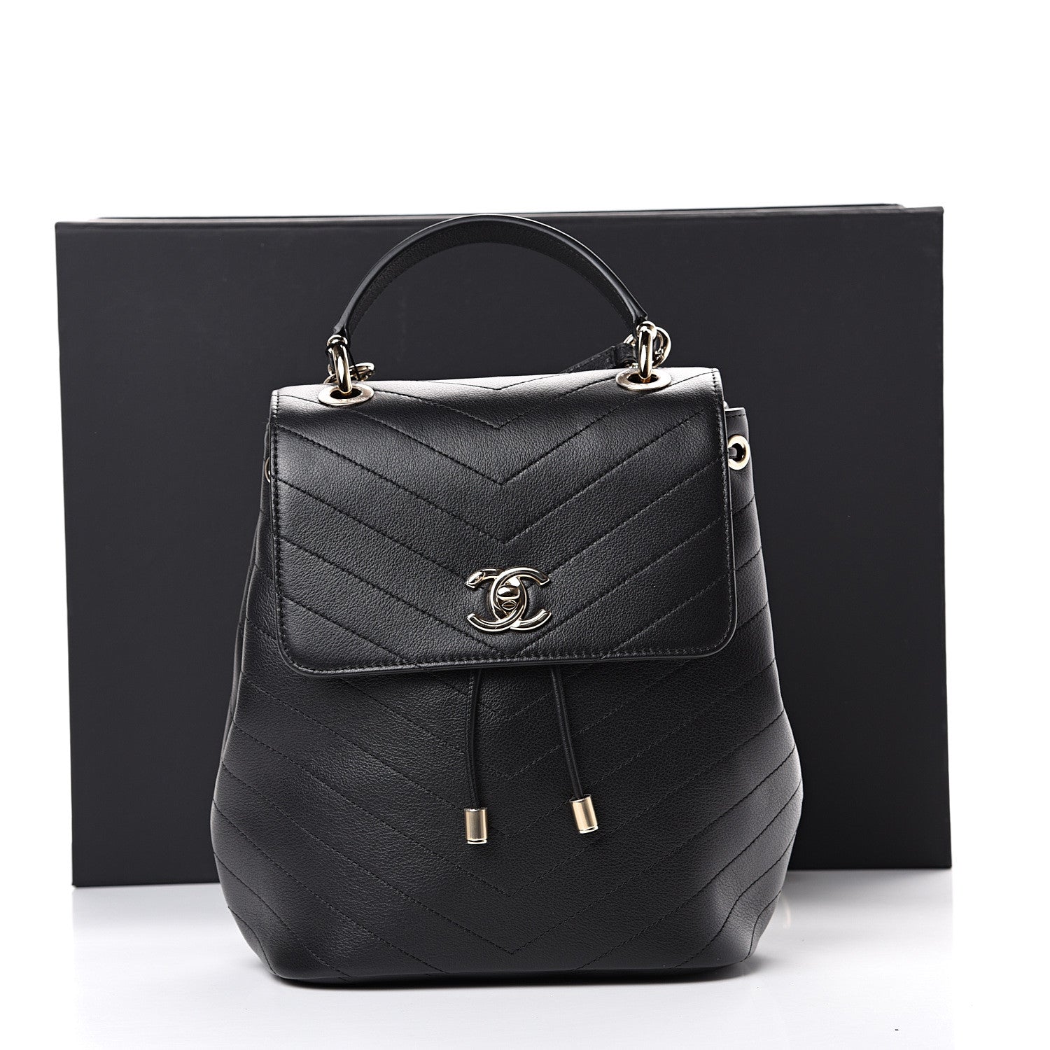 Chanel Grained Calfskin Chevron Stitched Backpack Black 10 of 10
