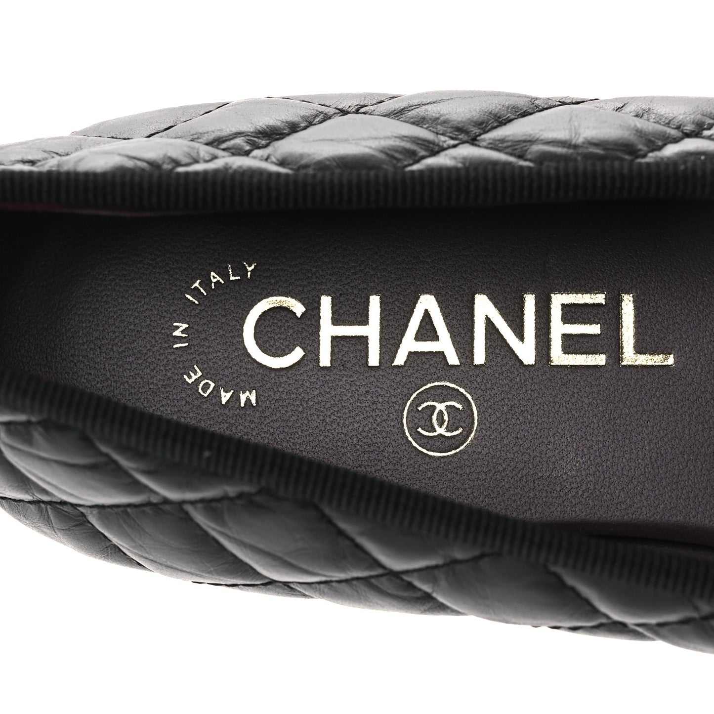 Aged Calfskin Quilted CC Cap Toe Ballerina Flats 38.5 Black