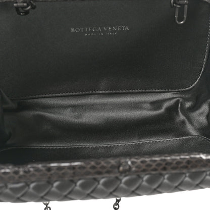 Bottega Veneta Satin Ayers Intrecciato Chain Knot Clutch Grey 5 of 9