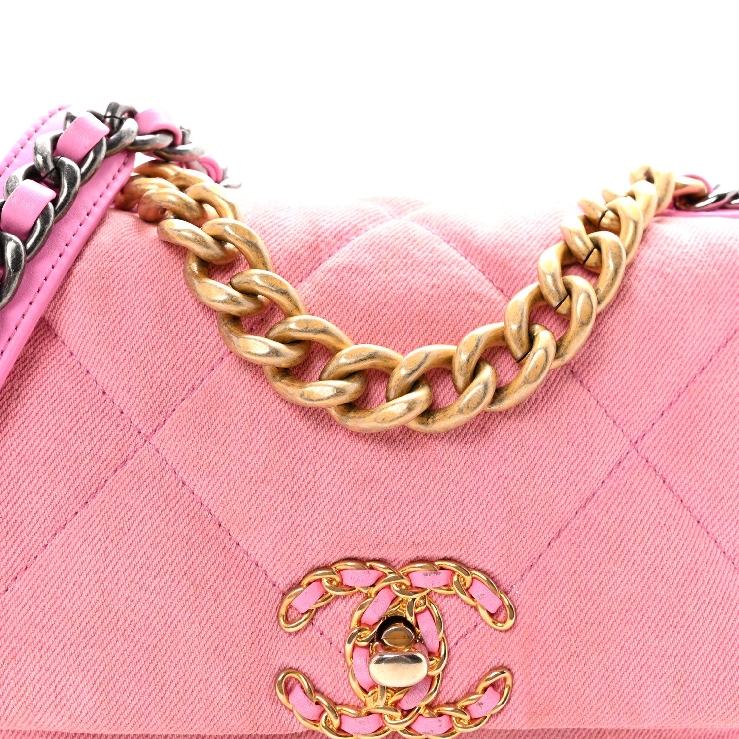 Chanel Denim Quilted Medium Chanel 19 Flap Neon Pink 8 of 10
