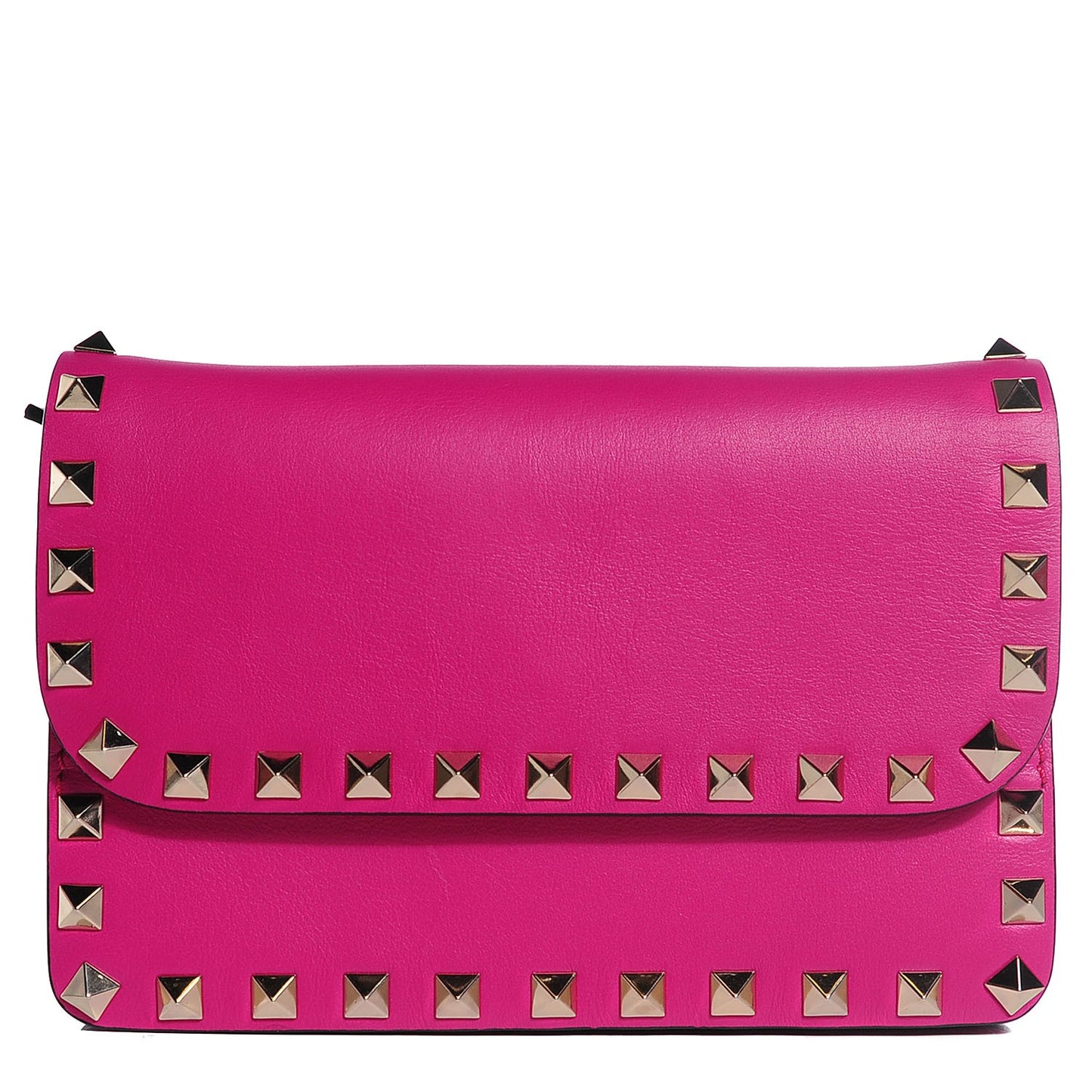 Vitello Rockstud Chain Flap Crossbody Bag Fuxia
