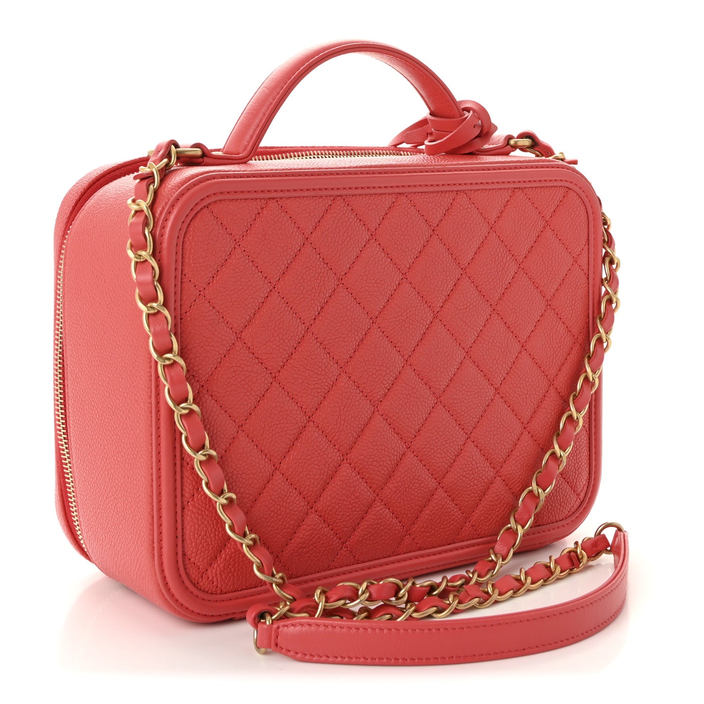 Caviar Quilted Large CC Filigree Vanity Case Coral