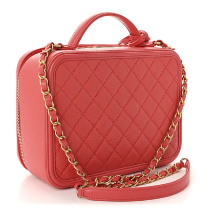 Chanel Caviar Quilted Large CC Filigree Vanity Case Coral 3 of 10