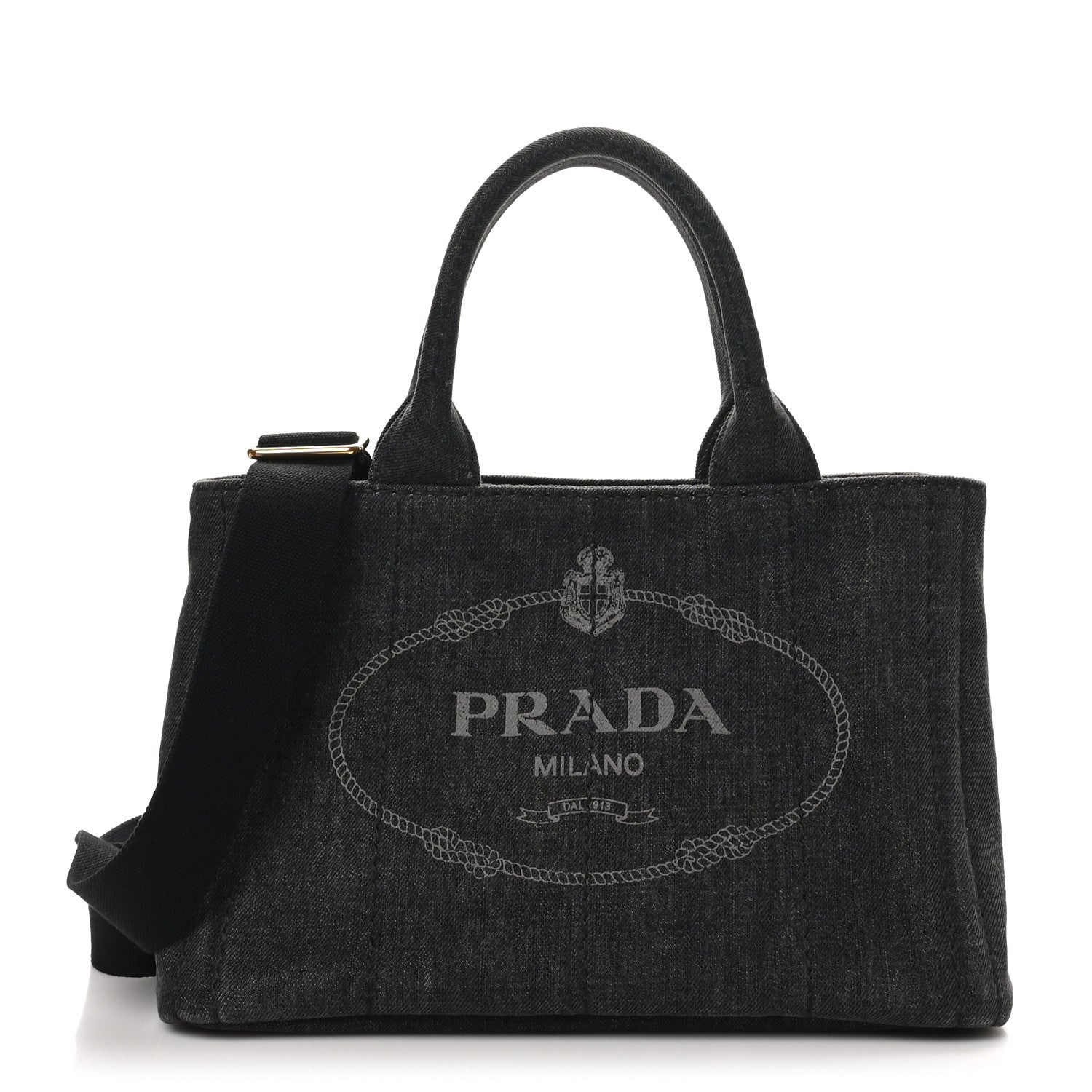 Prada Denim Small Logo Tote Black 1 of 9