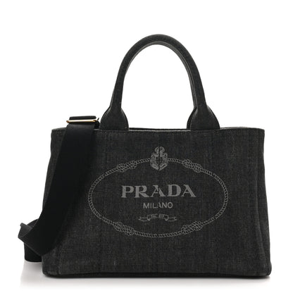 Prada Denim Small Logo Tote Black 1 of 9