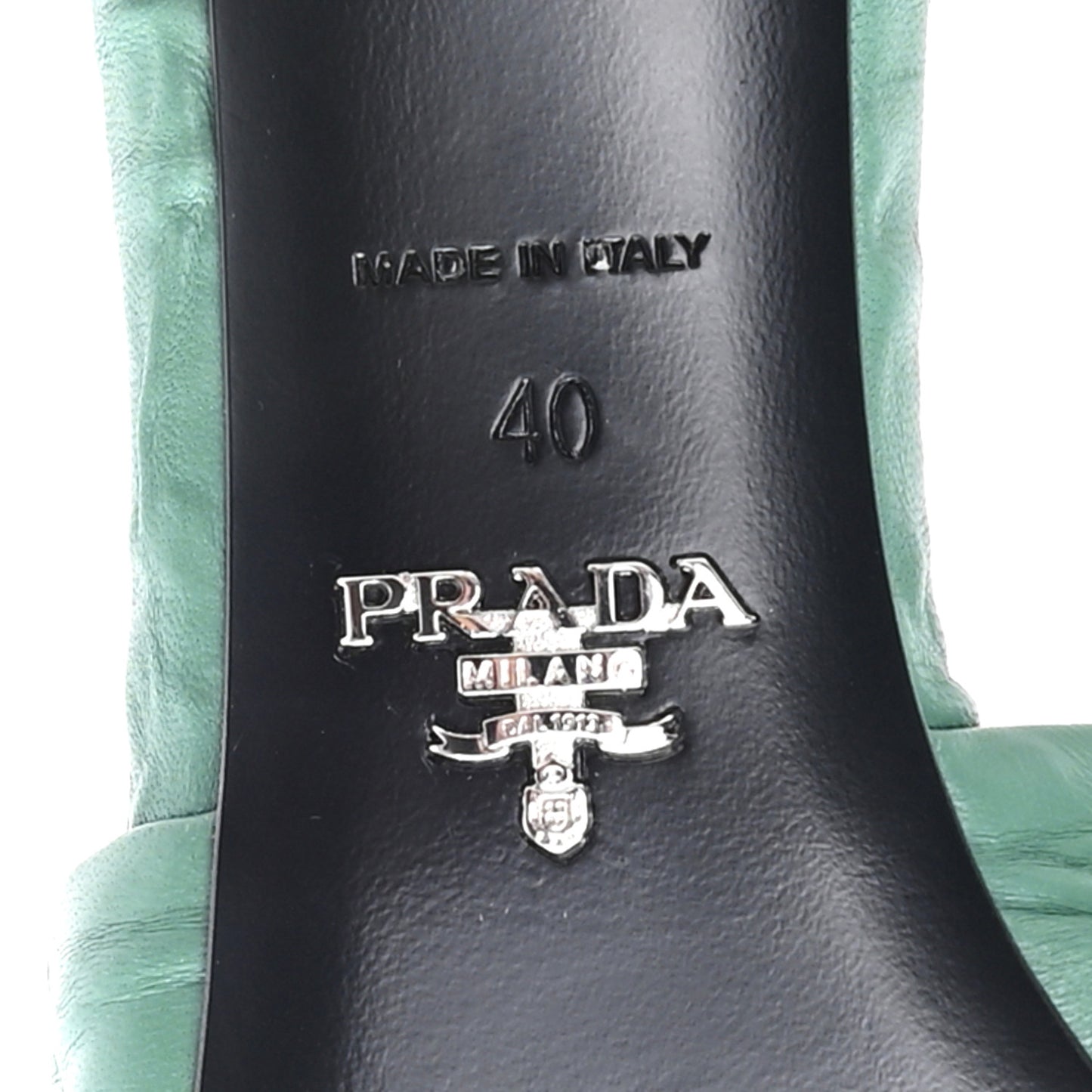 Nappa Antique Metal Triangle Logo 55mm Slide Sandals 40 Salvia
