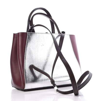 Fendi Vitello Elite Calfskin Colorblock Petite 2Jours Tote Glicine Argento Bordeaux 4 of 12