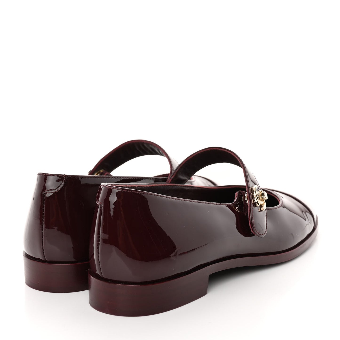 Patent Calfskin Mary Janes Flats 37 Burgundy