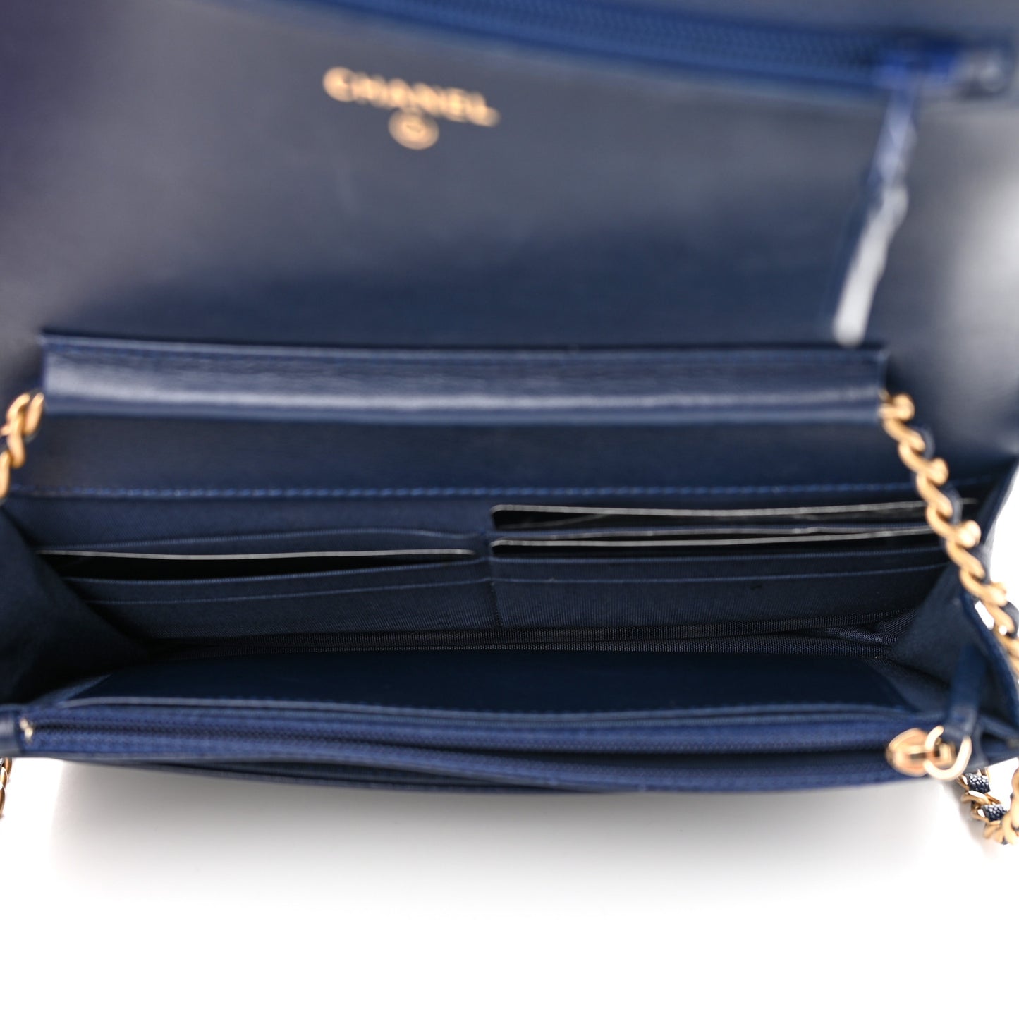 Caviar Quilted Boy Wallet On Chain WOC Navy
