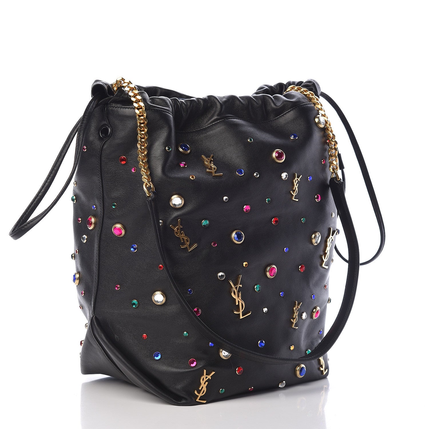 Saint Laurent Lambskin Charm Studded Teddy Drawstring Bag Black 3 of 10