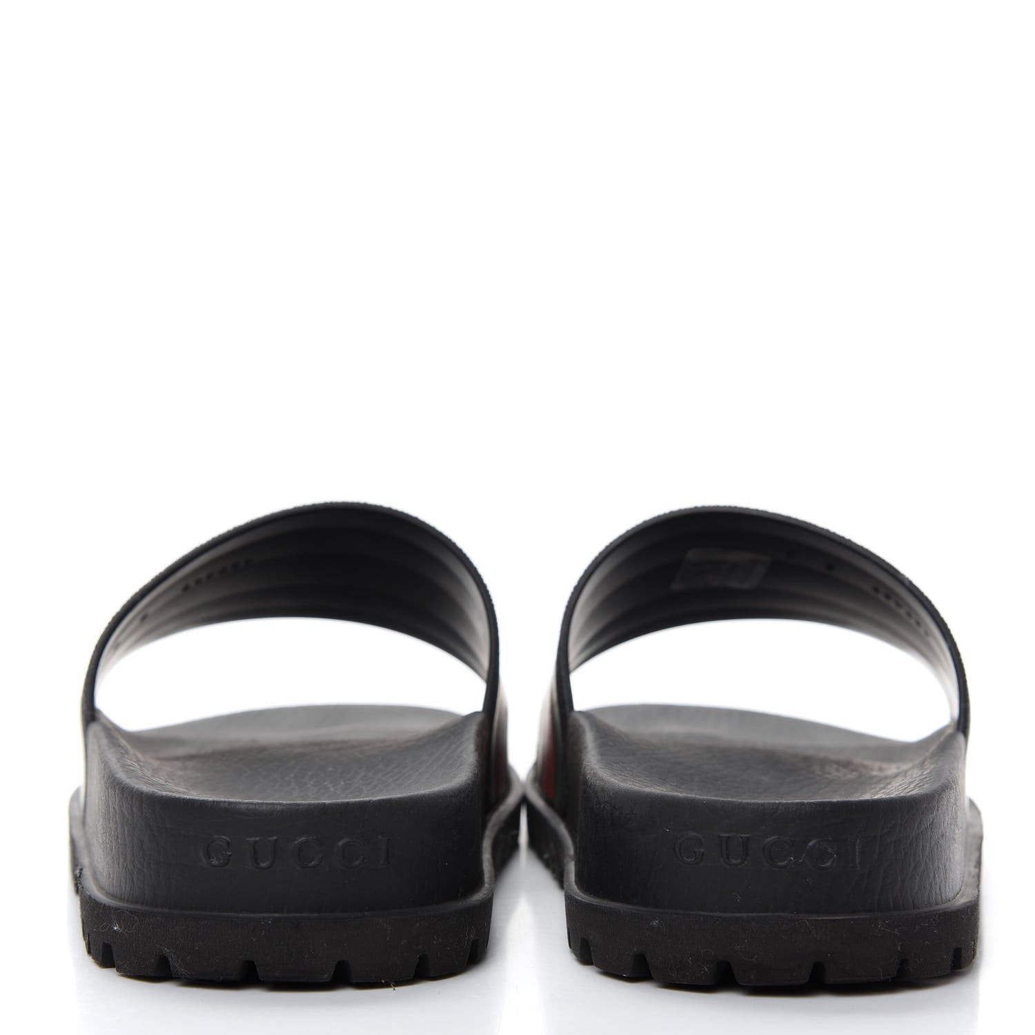 Gucci Rubber Web Mens Lug Sole Slide Sandals 5 Black Green Red 7 of 10