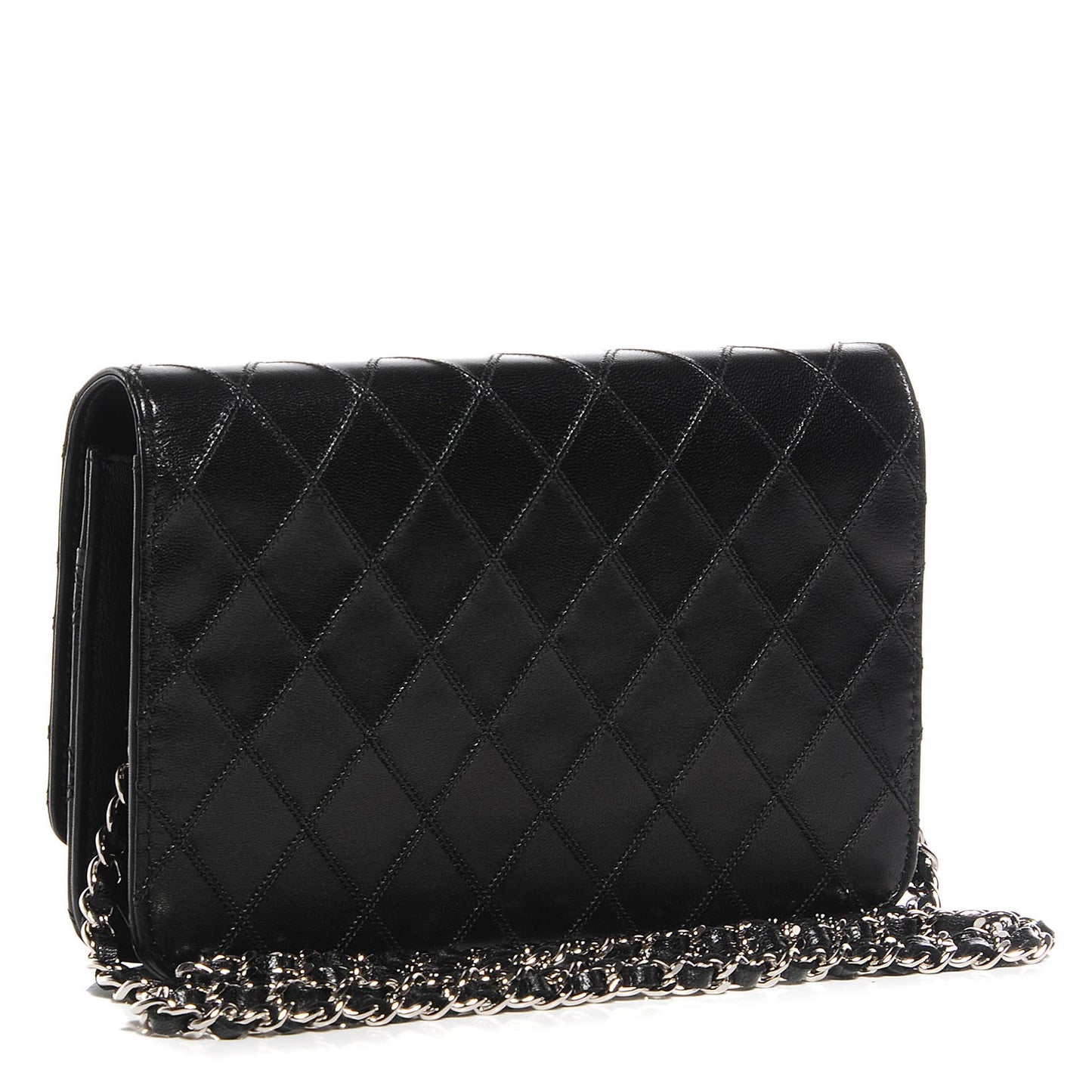 Lambskin Diamond Stitched Wallet On Chain WOC Black