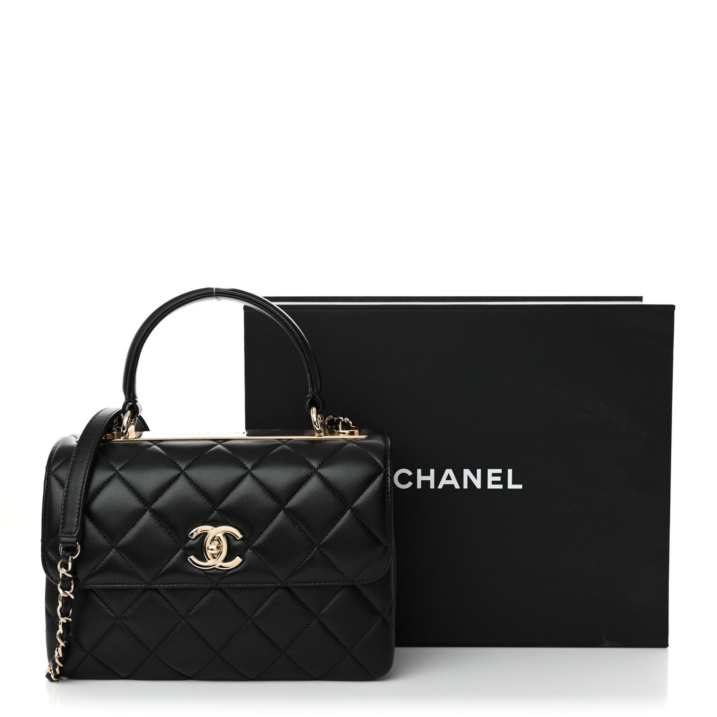 Lambskin Quilted Small Trendy CC Dual Handle Flap Bag Black