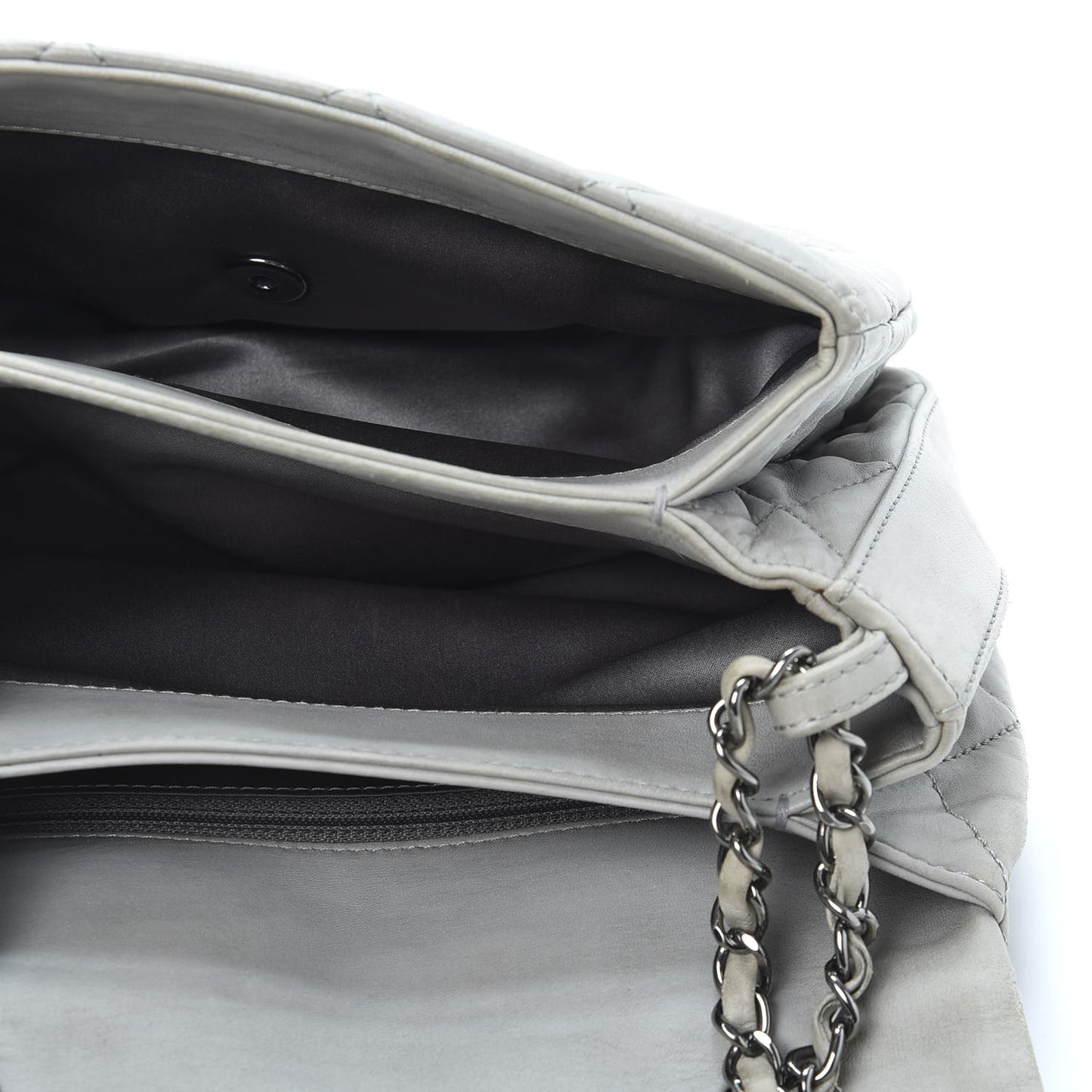 Lambskin Quilted Large 3 Flap Grey