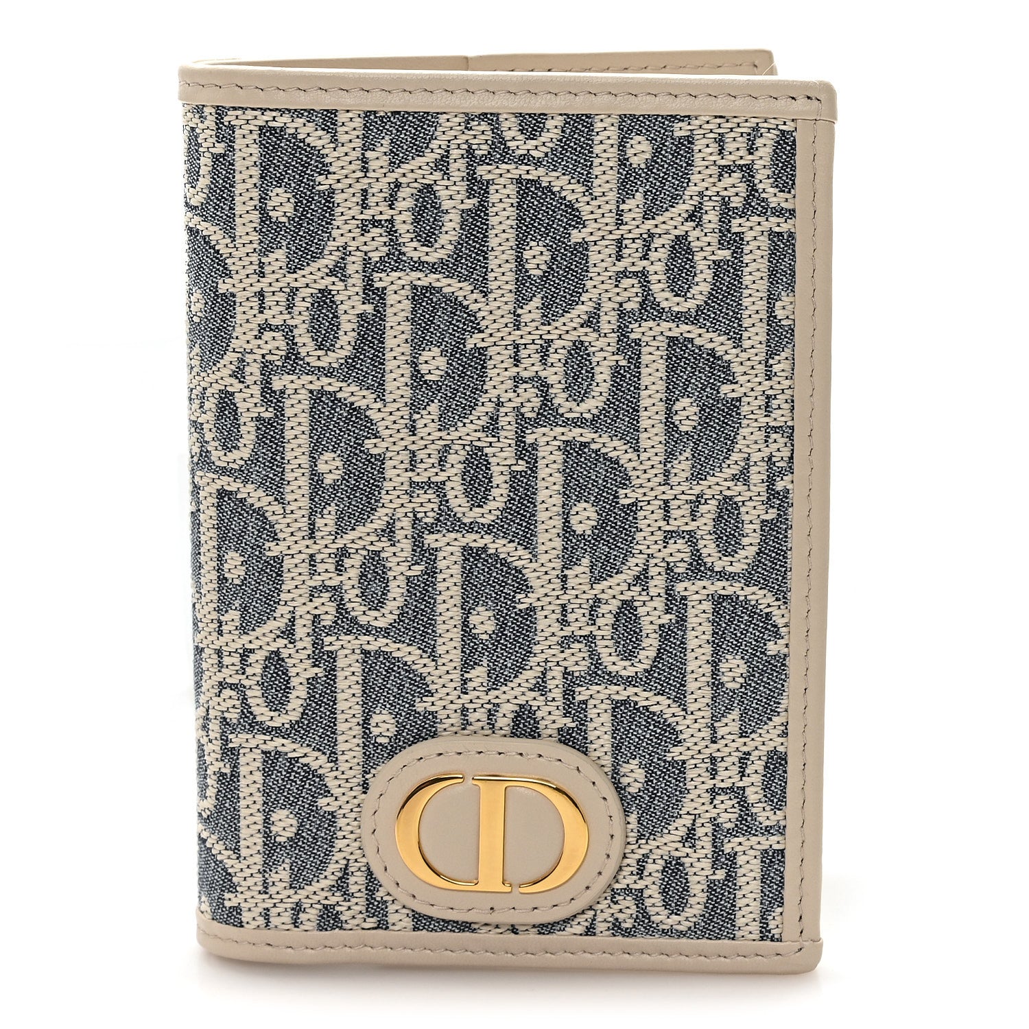 Christian Dior Oblique 30 Montaigne Passport Holder Blue Light Biscuit 1 of 7
