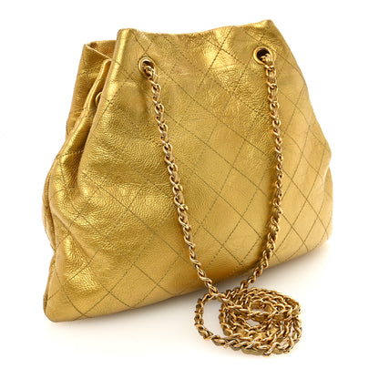 Chanel Metallic Calfskin Quilted Small Drawstring Bag Gold 4 of 11