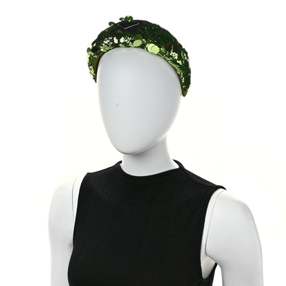 Prada Paillettes Metal Triangle Logo Headband Lime 2 of 9